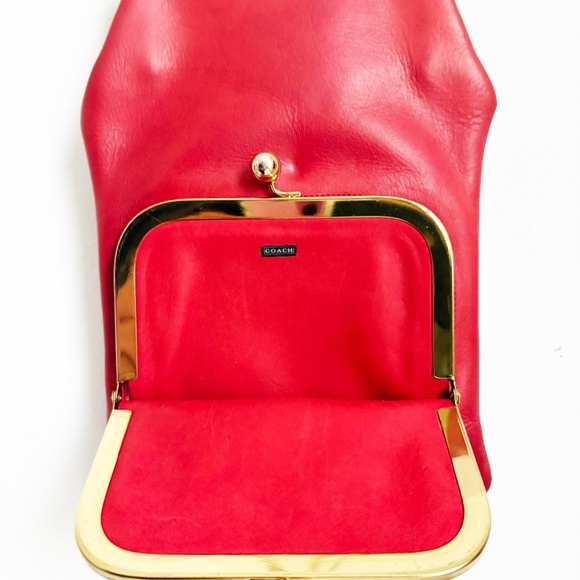 Bonnie Cashin for Coach Swinger Bag Double Frame Kiss Lock Red Leather Vintage - Picture 14 of 15